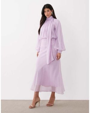 ASOS High Neck Drape Chiffon Maxi Dress With Neck Tie - Pink
