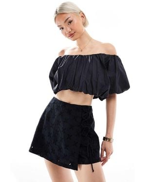 New Look Embroidered Tie Side Mini Skort - Blue