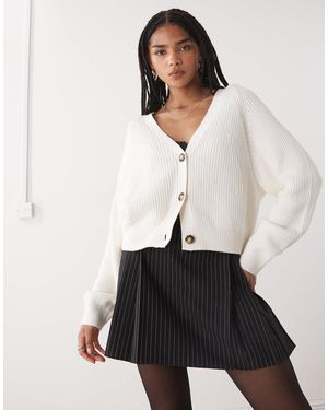 Monki Cropped Knitted Cardigan - White
