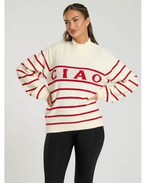 South Beach Jersey A Rayas Con Cuello Alzado Y Texto De Punto De -Blanco - Rojo