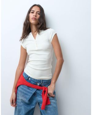 ASOS Cotton V Neck Button Detail Henley Baby Tee - White