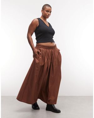 ASOS Asos Design Curve Elasticated Waist Volume Midi Skirt - Brown