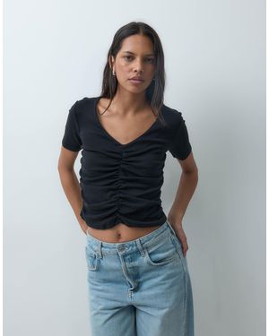 Mango Teen Short Sleeve Ruched T-shirt - Grey