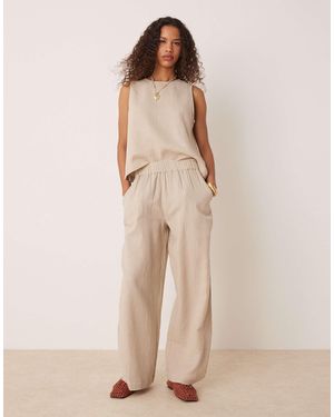 Vila Crinkle Wide Leg Trouser Co-ord - Natural
