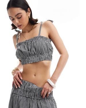 New Look – gesmoktes cropped-trägertop mit -weißen vichy-karos, kombiteil - Grau