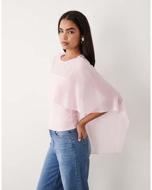 Gina Tricot High Neck Mesh Cape Top - Pink