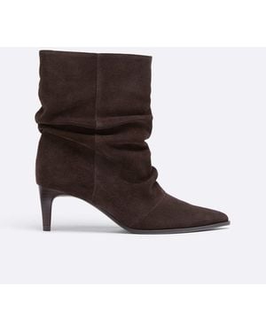 Stradivarius Leder-stiefeletten mit slouchy-schaft und stilettoabsatz - Braun