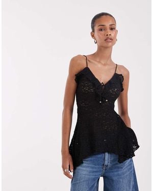 BRONZE SNAKE Boho Lace Asymmetric Hem Cami Top - Black