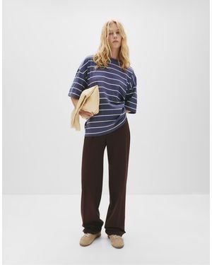 Pull&Bear Smart High Waist Straight Leg Trousers - Blue