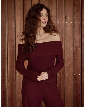 4th & Reckless Ribbed Deep Bardot Top Co-Ord - Brown