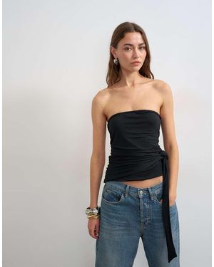 TOPSHOP Top Con Escote Palabra De Honor Y Detalle De Lazada-Verde - Negro