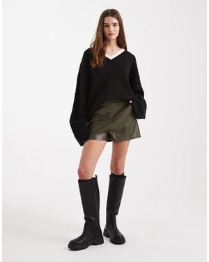 New Look Faux Leather Tailored Short - Natural