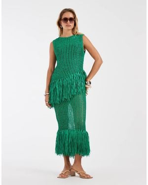 ASOS Falda De Punto Calado Con Flecos En El Bajo (Parte De Un Conjunto)-Negro - Verde