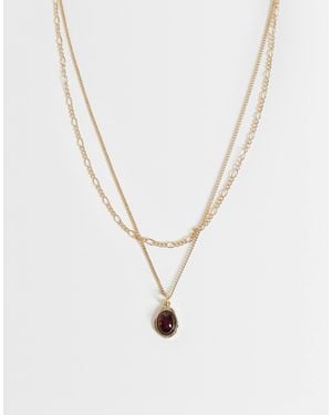 ASOS Asos Design Curve Multi Row With Burgundy Pendant - White