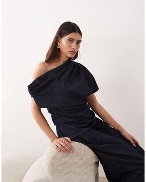 ARRANGE Denim Off Shoulder Pleat Waist Top Co-ord - Blue