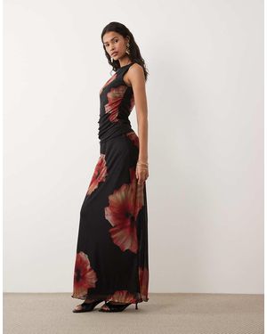 Jdy Rok Van Mesh Met Rimpeleffect En Bloemenprint - Zwart