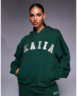 Kaiia Cotton Rich Embroidered Logo Oversized Hoodie Co-ord - Green