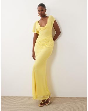 ASOS Mesh Draped Asymmetric Sleeve Maxi Dress - Metallic