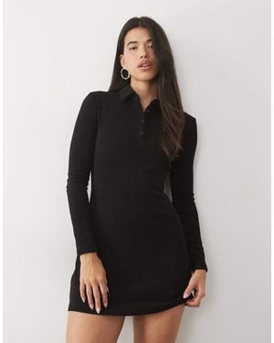 ASOS Zachte Ribstof Polo Mini-Jurk - Zwart
