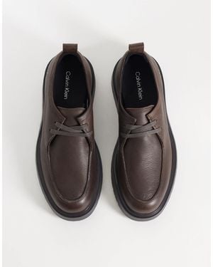 Calvin Klein Leather Combat Apron Lace Up Shoe - Brown