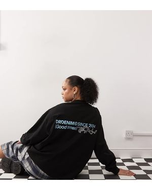 Dr Denim Plus Camiseta Negra Holgada De Manga Larga Con Estampado Gráfico Azul De - Negro