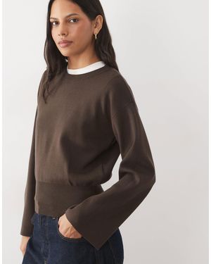 Aware Pull en maille coupe carrée à manches larges chocolat - Marron