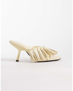 ASOS Hibernate Tassel Trim Mid Heeled Mules - Natural