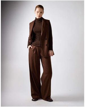 NARRATED Pinstripe Wide Leg Trousers - Brown