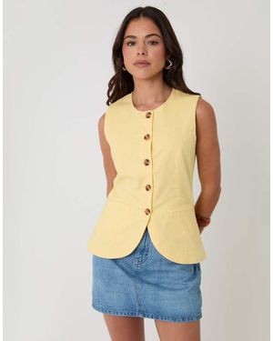 Threadbare Linen Blend Longline Waistcoat - Blue