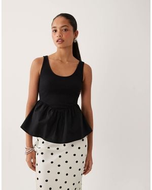 ASOS Ribbed Scoop Neck Cami With Peplum Hem - Black