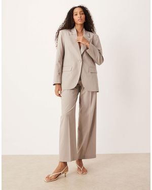 ASOS Wide Leg Pants With Pleat Detail Co-ord - Natural