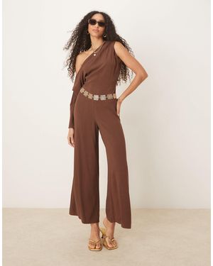 ASOS Linen Fallen Shoulder Jumpsuit - Natural
