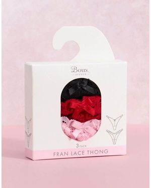 Boux Avenue 3 Pack Fran Lace Thongs Tanga Style High Leg Underwear - Pink