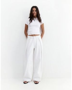 Pull&Bear Jeans Ampi A Palloncino Bianchi Con Pieghe - Bianco