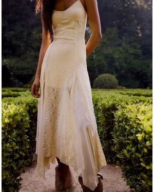 Bershka Lace Strap Midi Dress - Natural