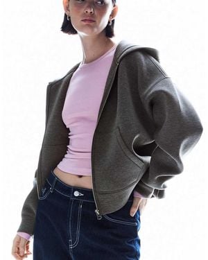 Bershka Oversize Neoprene-effect Zip-up Sweatshirt - Grey
