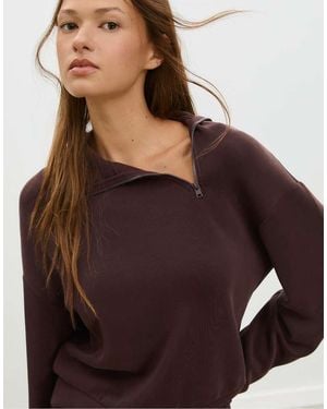 Stradivarius Soft-touch Sweatshirt With Side Zip - Brown