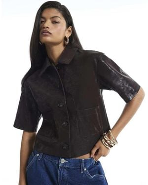 River Island Hammered Faux Leather Shirt - Black