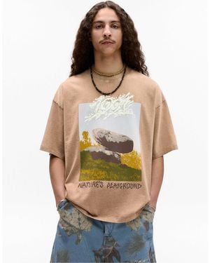 Pull&Bear T-shirt à imprimé graphique - ocre - Gris