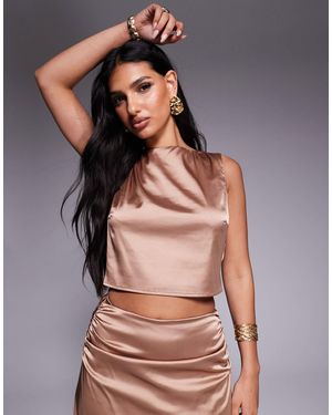 TFNC London Satin Boat Neck Crop Top Co-ord - Gray