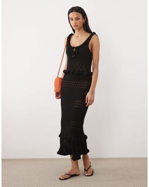 Miss Selfridge Frill Detail Crochet Maxi Dress - Black
