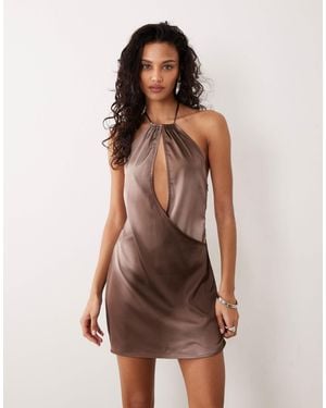 Motel Veslina Keyhole Halter Mini Dress - Brown