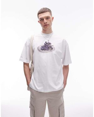 TOPMAN Oversized T-Shirt Met Druivenprint - Wit