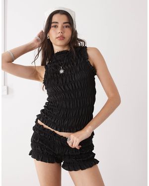 Collusion Satin Look Shirred Micro Shorts Co-ord - Black