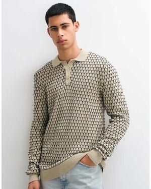 Blend Geometric Knitted Polo Jumper - Grey