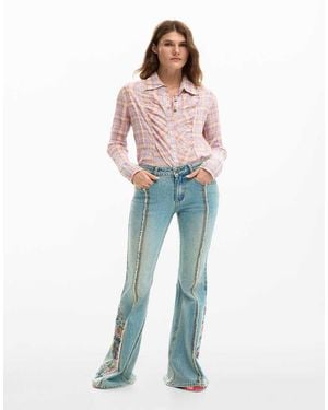 Desigual Jeans Trousers With Flower Topstitching - Blue