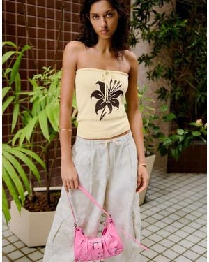 Bershka Printed Bandeau Top - Green