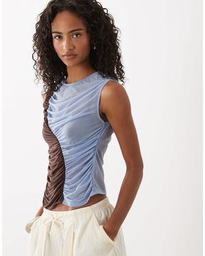 ASOS Mesh Ruched Color Block Tank Top - Blue