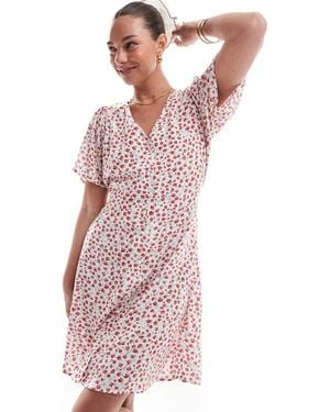 ONLY V Neck Tie Waist Mini Dress - Pink