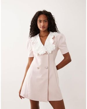 Sister Jane Exclusive Contrast Collar Button Detail Mini Dress - Natural